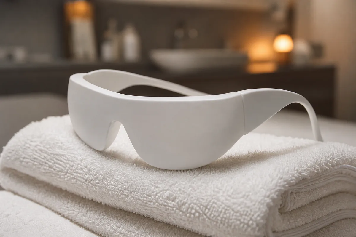 Lunettes opaques de protection posées sur une serviette blanche pliée
